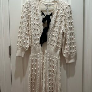 Alice + Olivia NWT Cream Knit Cardigan with Black Bow